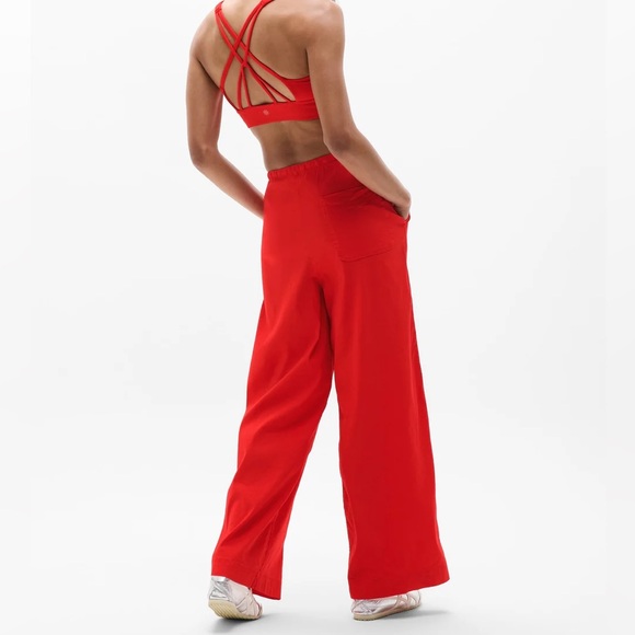 Athleta Red Paradise Linen Blend Mid Rise Wide Leg Flowy Resortwear Pants, Small - Picture 15 of 16